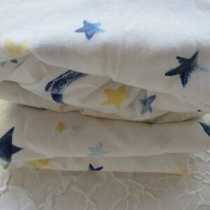 Pottery Barn Kids Celestial Moon Star Flat + Fitted Sheet  Twin Blue Yellow 2pc